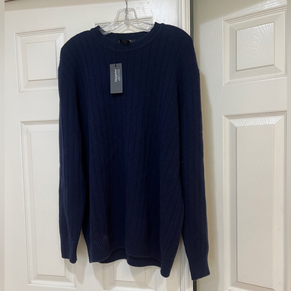 - Men's GIORGIOLINI SWEATER Blue V-Neck Crew Neck 100% Wool‎ size XL